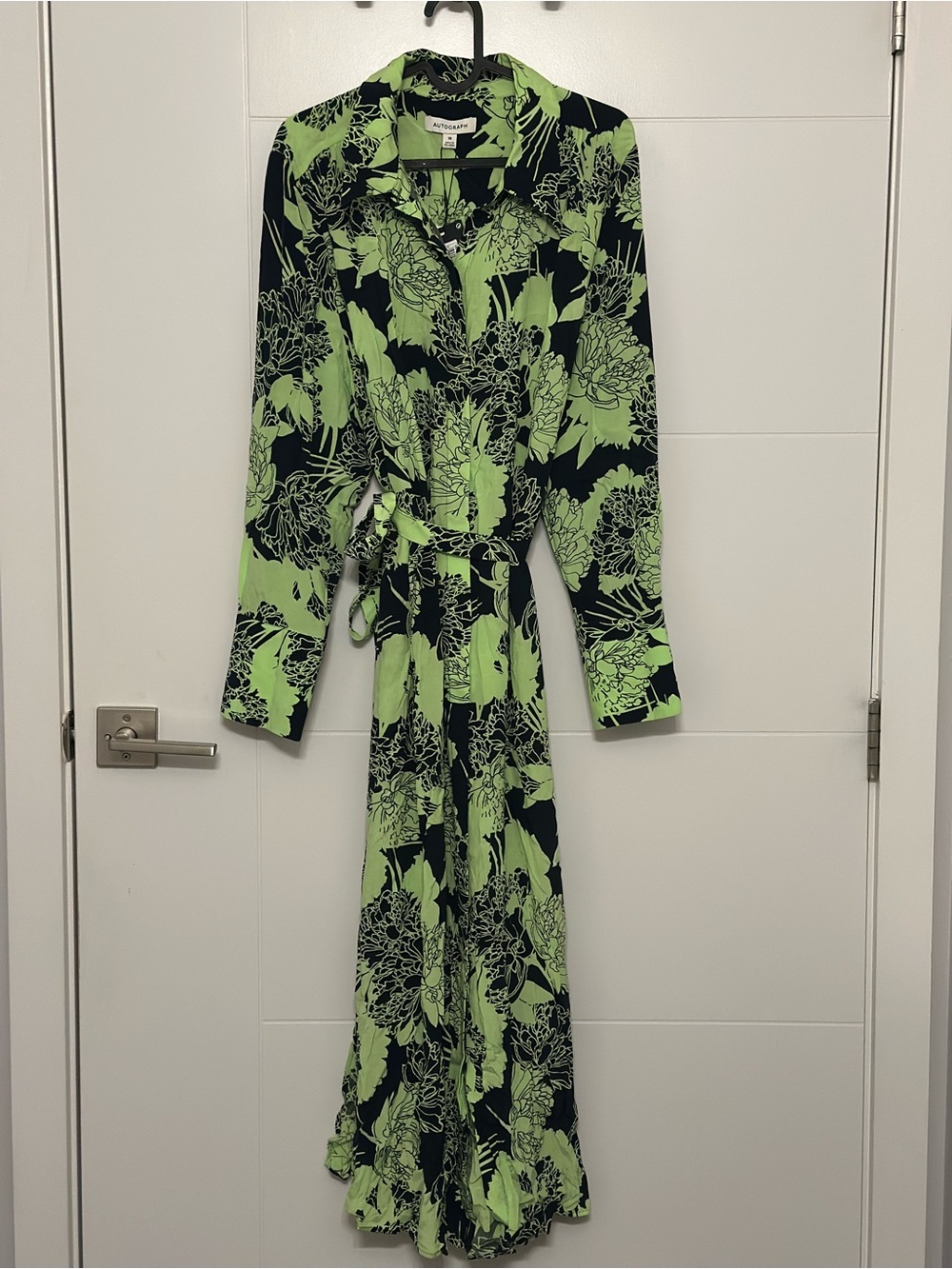 Akris Punto Black and Lime Green Floral Wrap dress